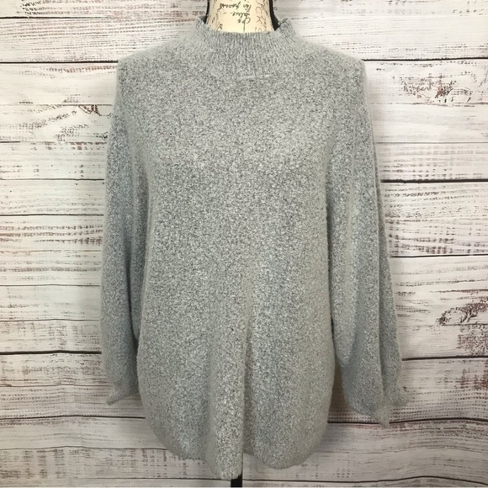 Lulus‎ Mock Neck Speckled Knit Sweater Women Size L Gray Acrylic Blend